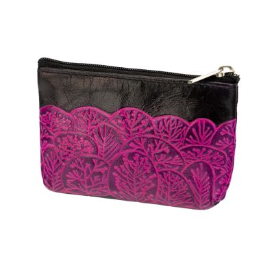 "Pinker Wald" Münztäschchen aus Leder in Pink