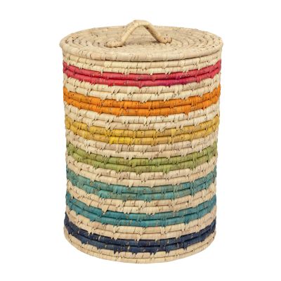 Wäschekorb aus Kaisa-Gras mit Regenbogen-Streifen