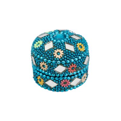 "Zirkus" Dose aus Aluminium mit Pailletten in Blau