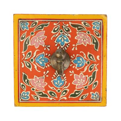 Garderobenhaken aus Holz in Orange mit Mandala