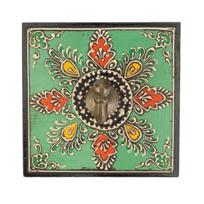 Garderobenhaken aus Holz in Grün mit Mandala