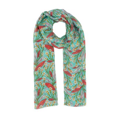 Schal aus Seide in Türkis mit floralem Motiv