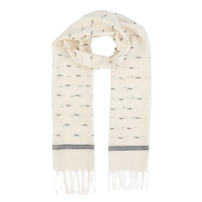 Schal aus Baumwolle in Creme mit grauen Details