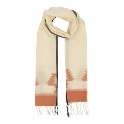 Schal aus Baumwolle in Creme mit roten Details