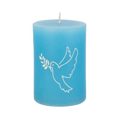 Kerze aus Paraffin in Blau mit Friedenstaube