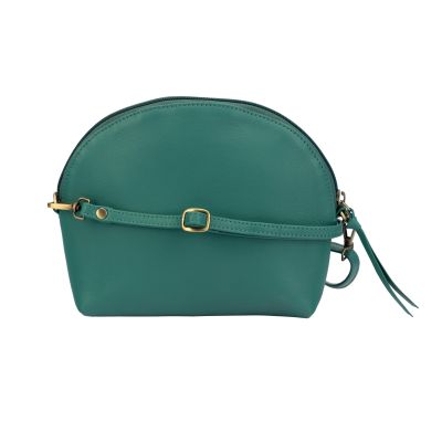 Halbrunde Umhängetasche aus Leder in Türkis