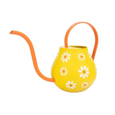 Gießkanne aus Eisen in Orange mit Blüten-Motiv