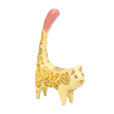 Deko-Katze und Ringhalter aus Holz in Bunt