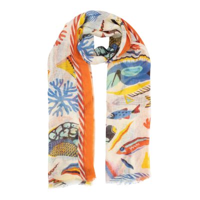 Schal aus Leinen mit Fisch-Print