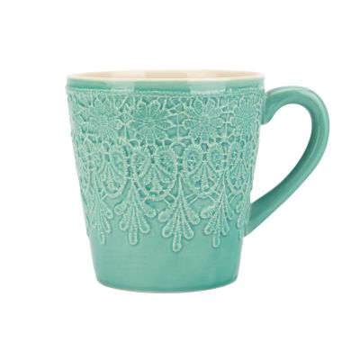 Großer Kaffeebecher "Bloom" aus Keramik in Türkis