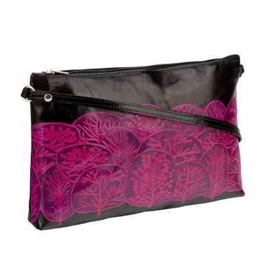 "Pinker Wald" Umhängetasche aus Leder in Pink