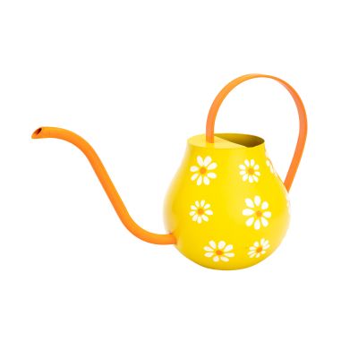 Gießkanne aus Eisen in Orange mit Blüten-Motiv