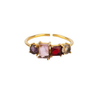 "Jewel" Ring aus Messing in Rot-Lila-Grau