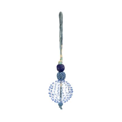 Anhänger aus Glas mit Sari-Stoff in Blau