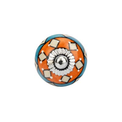 Schrankknopf aus Keramik in Weiß-Türkis-Orange