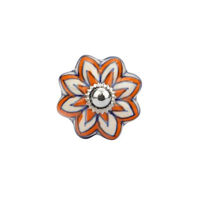 Schrankknopf aus Keramik in Weiß-Blau-Orange