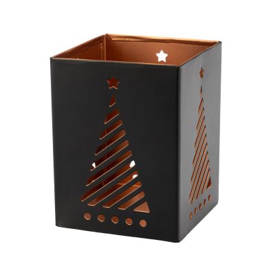 Windlicht aus Eisen in Schwarz mit Tannenbaum
