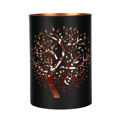 Windlicht aus Eisen in Schwarz mit Baum des Lebens