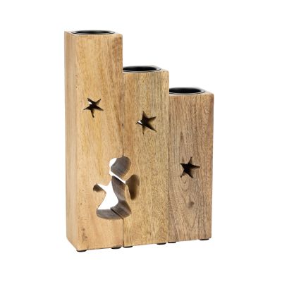 Teelichthalter aus Holz mit Engel-Cutout (3er-Set)