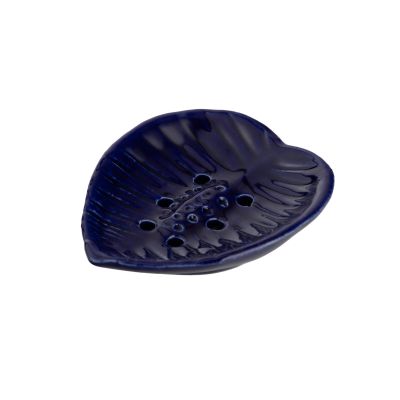 Seifenschale aus Keramik in Blau in Blatt-Form