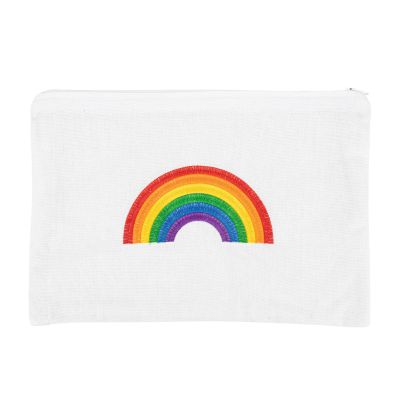 Täschchen aus Baumwolle in Weiß mit Regenbogen