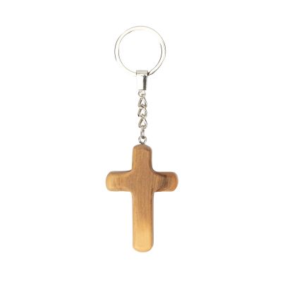 Kreuz-Schlüsselanhänger aus Olivenholz