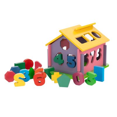 Puzzle-Spielzeughaus aus Holz in Bunt
