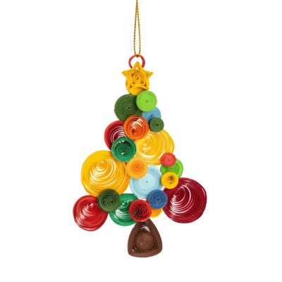 Tannenbaum-Anhänger aus gerolltem Papier in Bunt