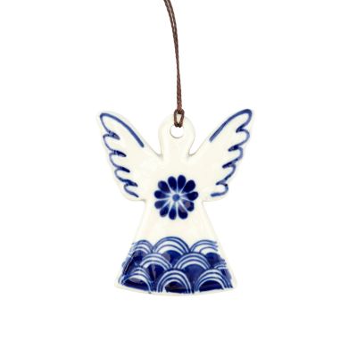 Engel-Anhänger aus Keramik in Weiß-Blau