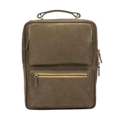 "Alva" Rucksack aus Leder in Dunkelgrün-Creme