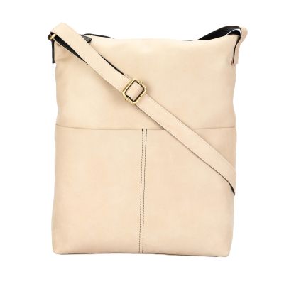 Umhängetasche aus Leder in Beige-Schwarz