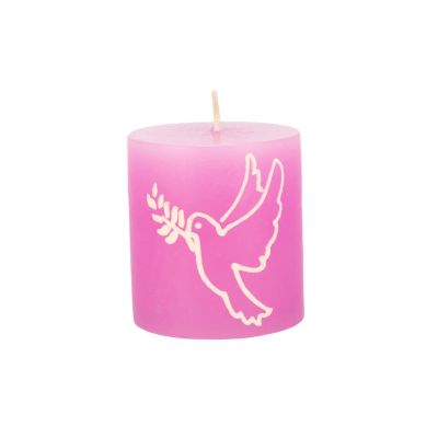 Kerze in Rosa mit Friedenstaube