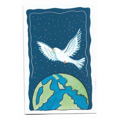 Grußkarte "Friedenstaube und Welt"