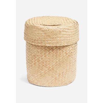 Round Seagrass Woven Storage Basket with Lid // L