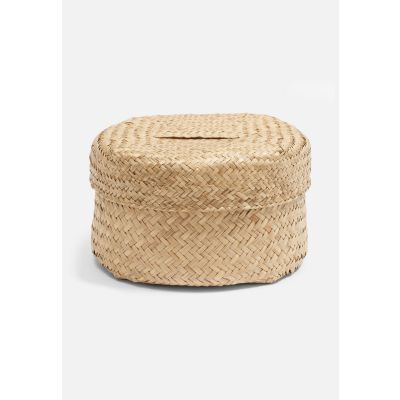 Round Seagrass Woven Storage Basket with Lid // M