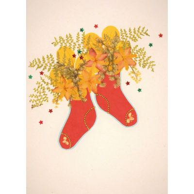 Grußkarte "Weihnachtsocken mit Blüten"