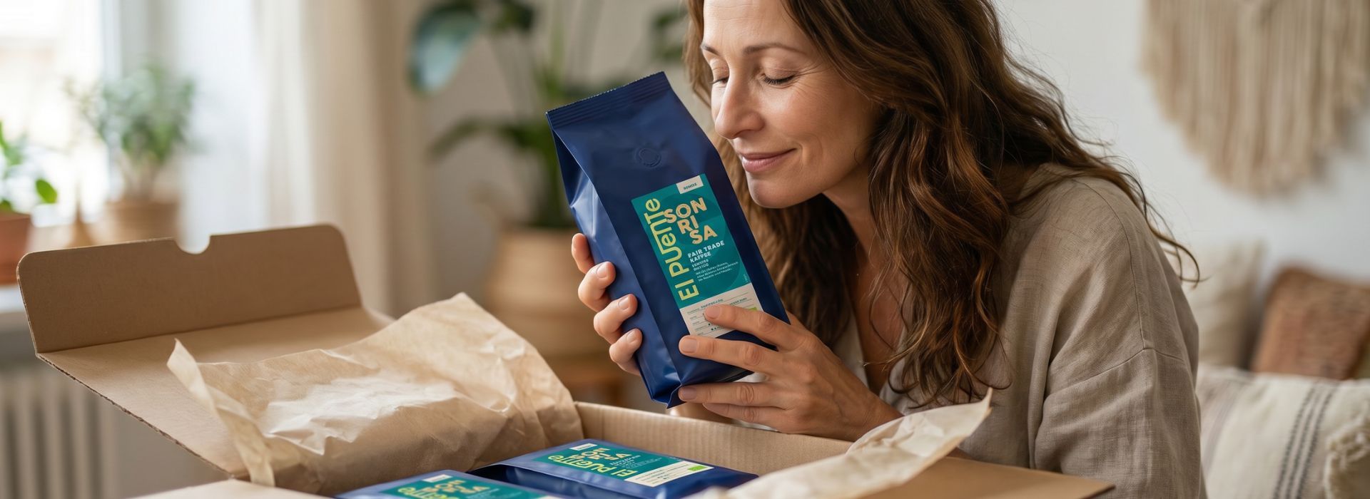 Frau_packt_ihre_Fair_Trade_Kaffee-Abo_Lieferung_aus_-_KI_generiert.jpg